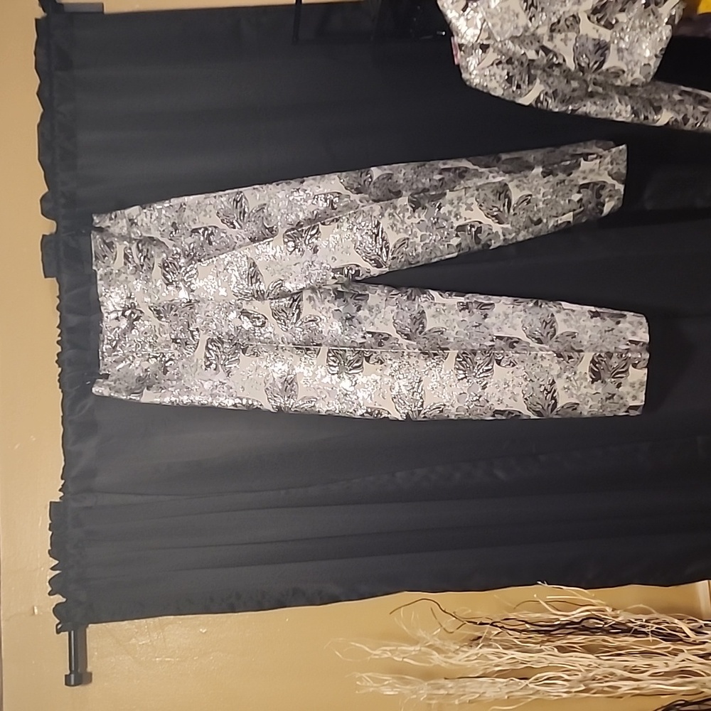 Metallic silver/pewter wide leg pants